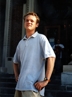 Picture of Adam in front of Lamont Library in Harvard Yard in July of 1999.